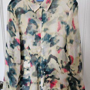 Simply Vera/Vera Wang (XL) sheer button down multicolored chiffon blouse